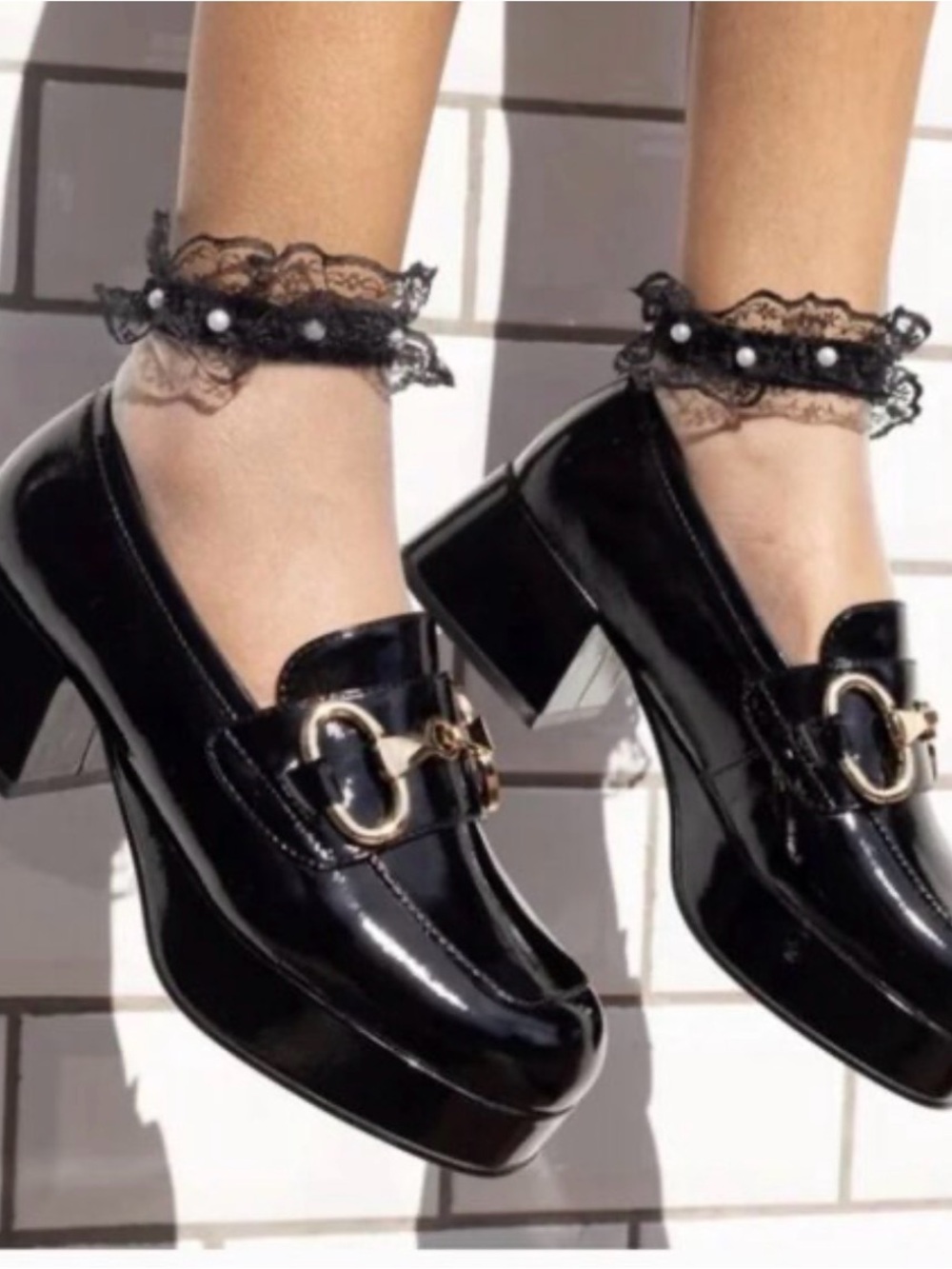 Jeffrey Campbell Chunky Heel Loafers with Gold Hardware